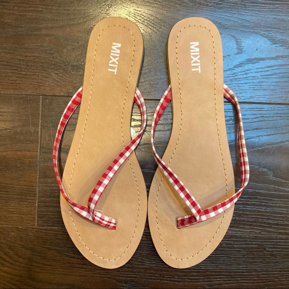 Red and White Checkered Flip Flops
